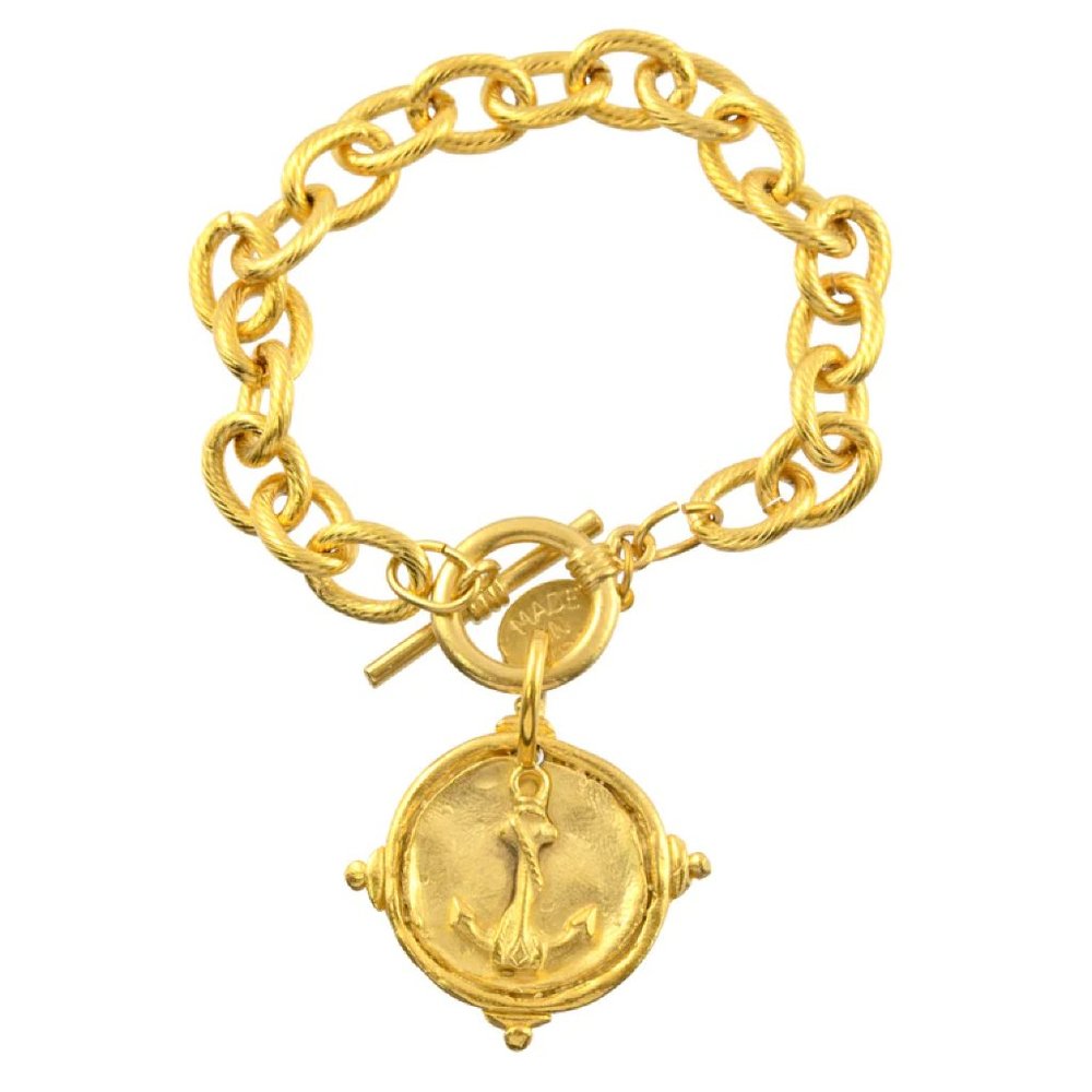 Susan Shaw Handcast Gold Anchor Charm Intaglio Chain Bracelet